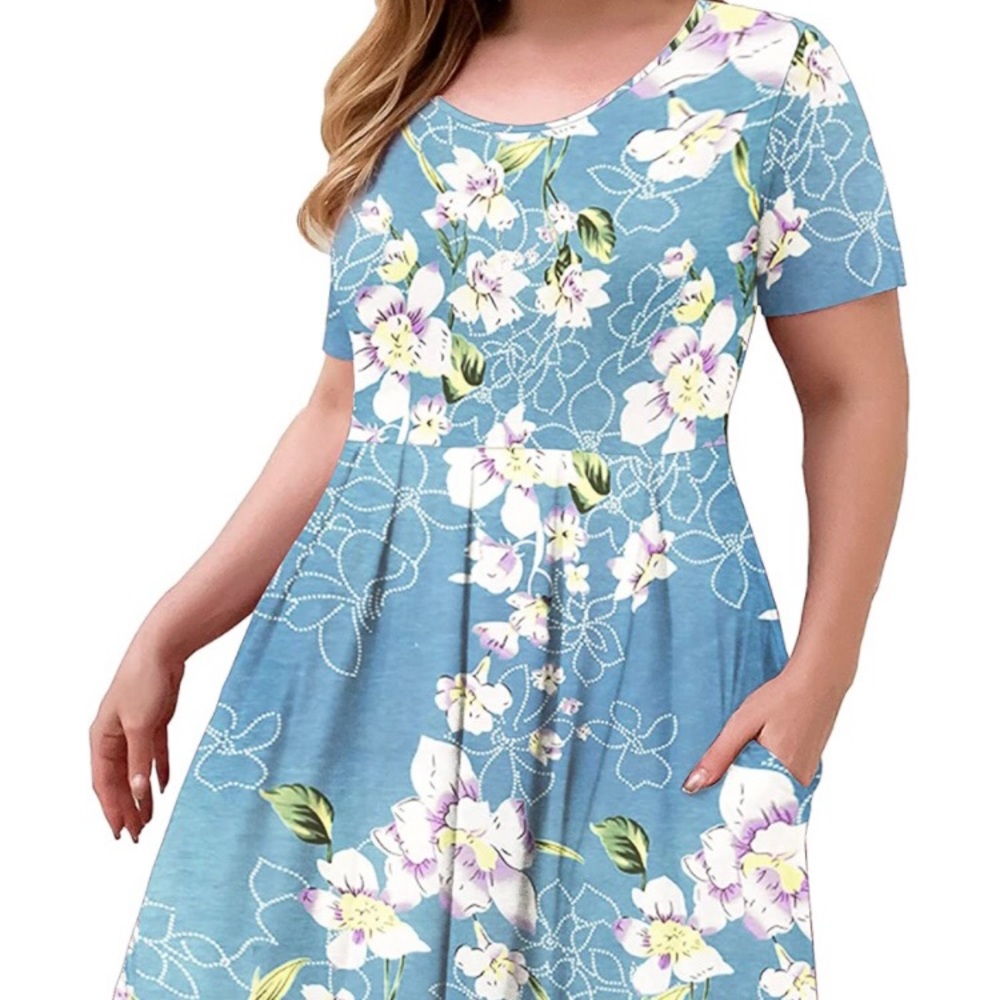 Women's Plus Size Short Sleeve Pleated Casual Shirt Dress
